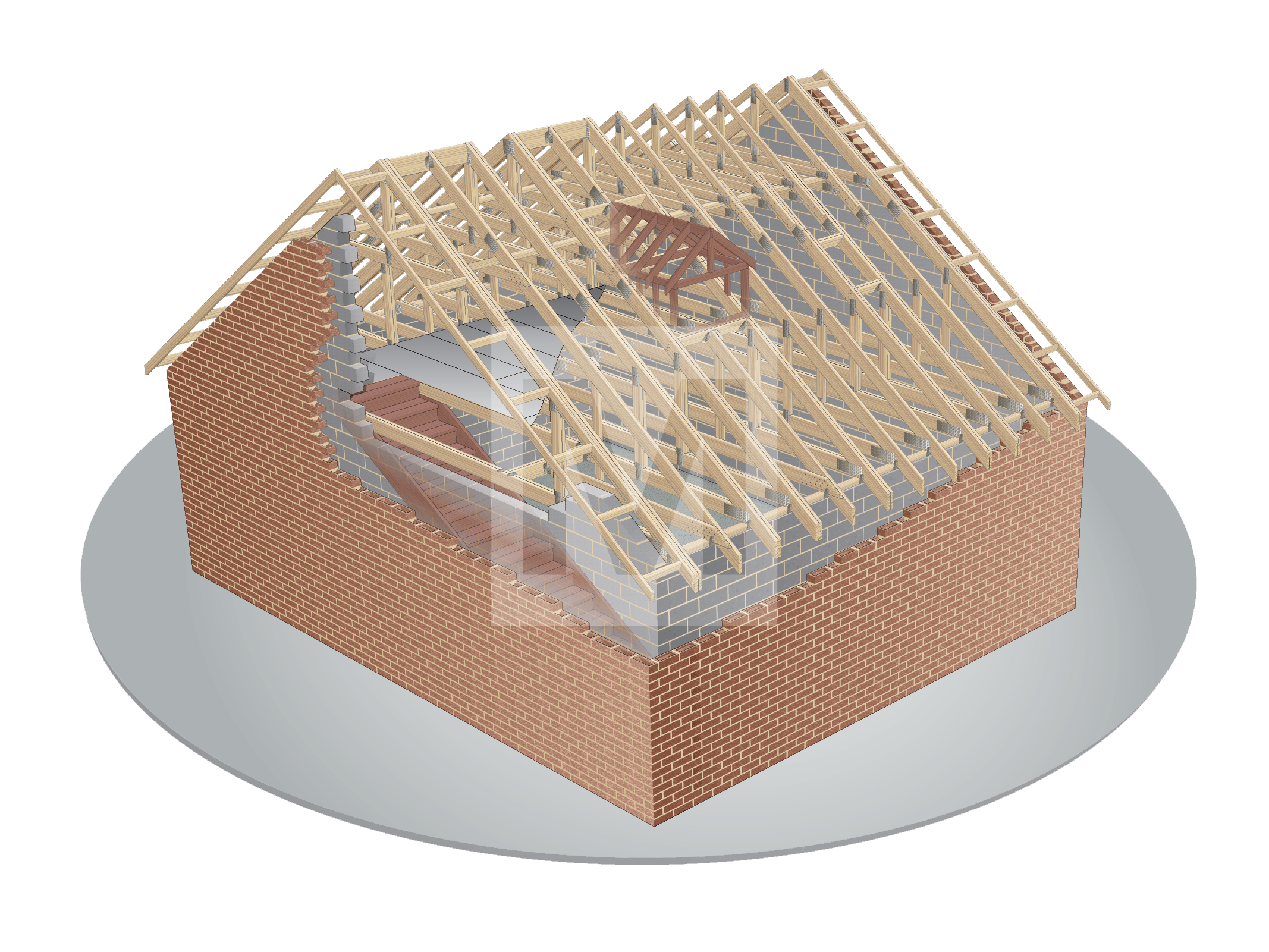 Roof trusses experts Merronbrook use the most advanced CAD software to create transparent images like this of their attic trusses, as well as floor joists and timber frame construction